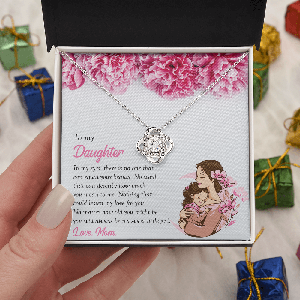 To My Daughter, You're My Sweet Little Girl, Love Knot Necklace from Mom