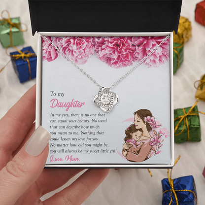 To My Daughter, You're My Sweet Little Girl, Love Knot Necklace from Mom