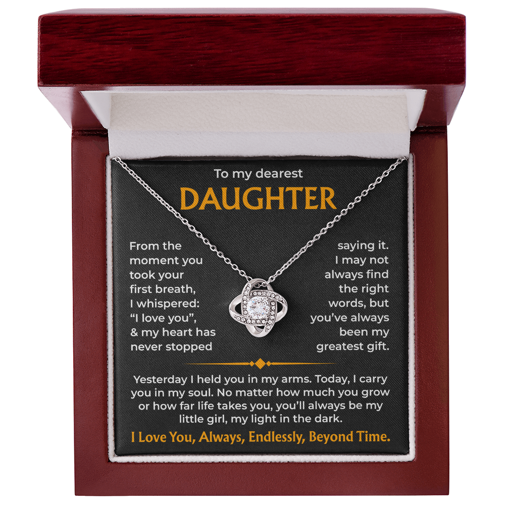 To My Dearest Daughter – You'll Always Be My Light, Love Knot Necklace from Dad or mom