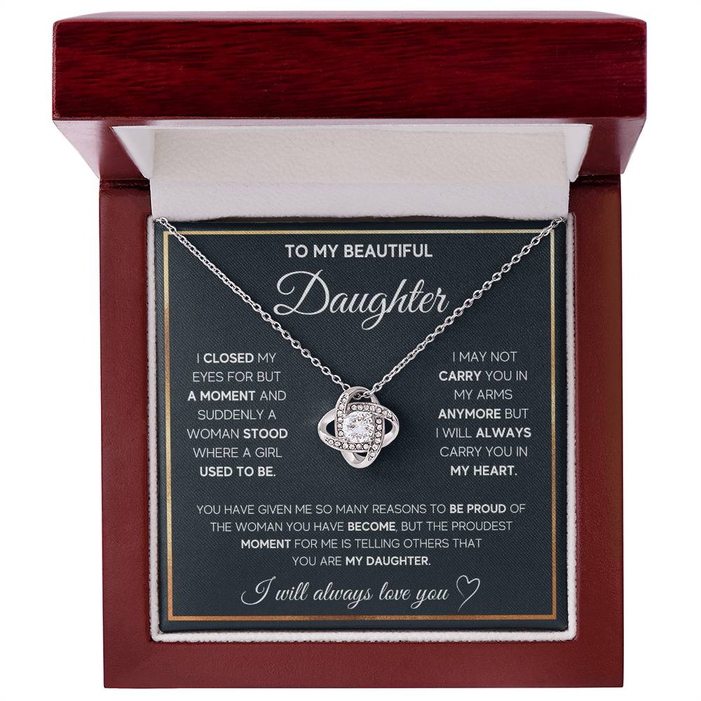 To My Beautiful Daughter, I Will Always Love You, Love Knot Necklace, Gift from Mom