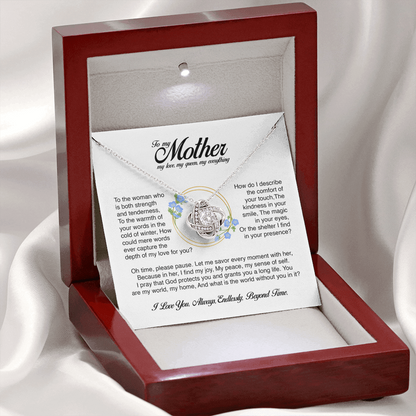To My Mother, You Are My World, Love Knot Necklace, Gift from Son or Daughter