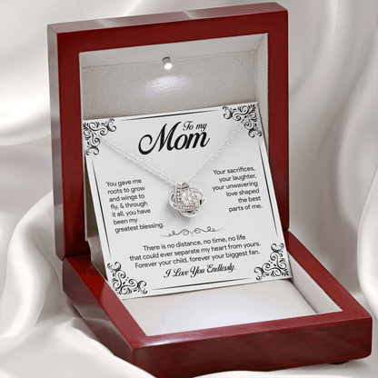 To my Mom, You gave me roots to grow and wings to fly, Love Knot Necklace, Gift from Daughter/Son