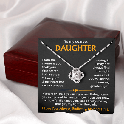 To My Dearest Daughter – You'll Always Be My Light, Love Knot Necklace from Dad or mom