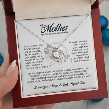 To My Mother, You Are My World, Love Knot Necklace, Gift from Son or Daughter