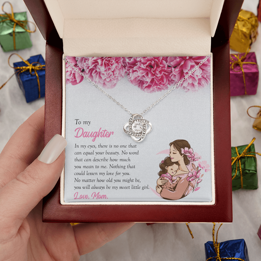 To My Daughter, You're My Sweet Little Girl, Love Knot Necklace from Mom