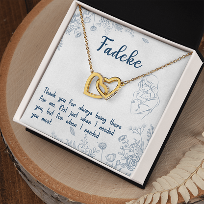 Fadeke, Thank You For Always Being There,  Custom Interlocking Hearts Necklace, Gift from Daughter