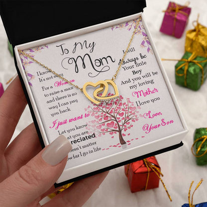 To My Mom, I Will Always Be Your Little Boy, Interlocking Hearts Necklace, Gift from Son