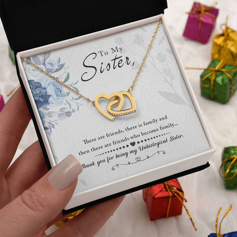 To My Sister, Thank You for Being My Unbiological Sister, Interlocking Hearts Necklace