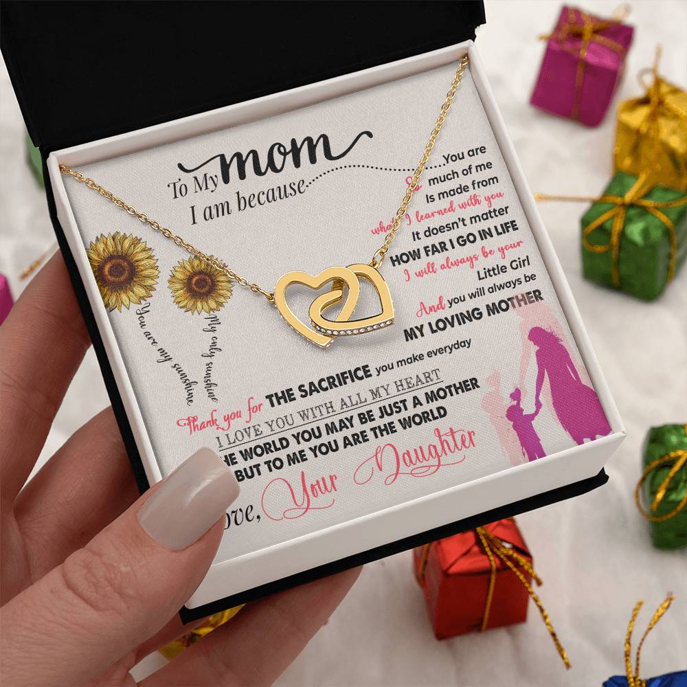 To My Mom, To Me You Are the World, Interlocking Hearts Necklace, Gift from Daughter