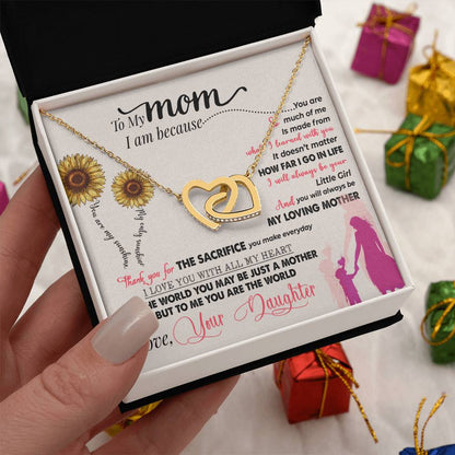 To My Mom, To Me You Are the World, Interlocking Hearts Necklace, Gift from Daughter