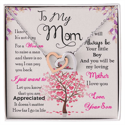 To My Mom, I Will Always Be Your Little Boy, Interlocking Hearts Necklace, Gift from Son