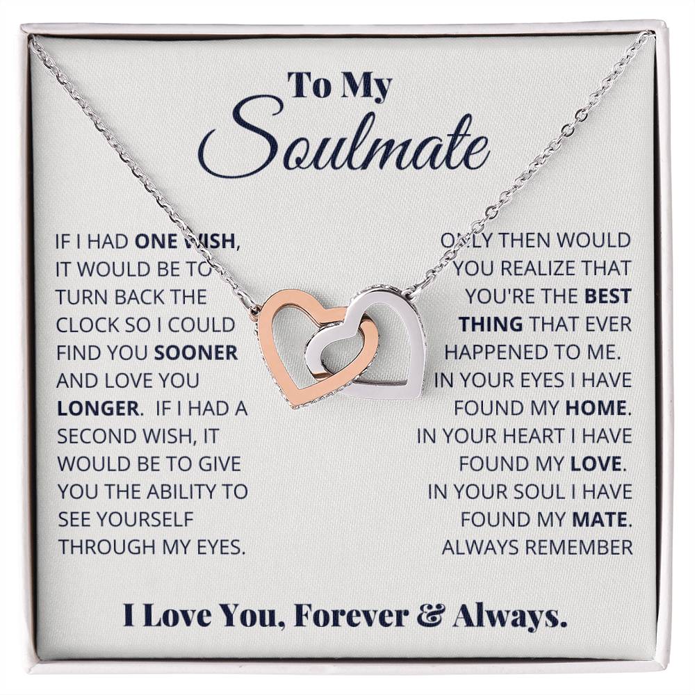 To my Soulmate, I love you forever & always, Interlocking Hearts Necklace, Gift for Wife/ Girlfriend