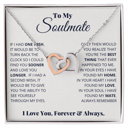 To my Soulmate, I love you forever & always, Interlocking Hearts Necklace, Gift for Wife/ Girlfriend