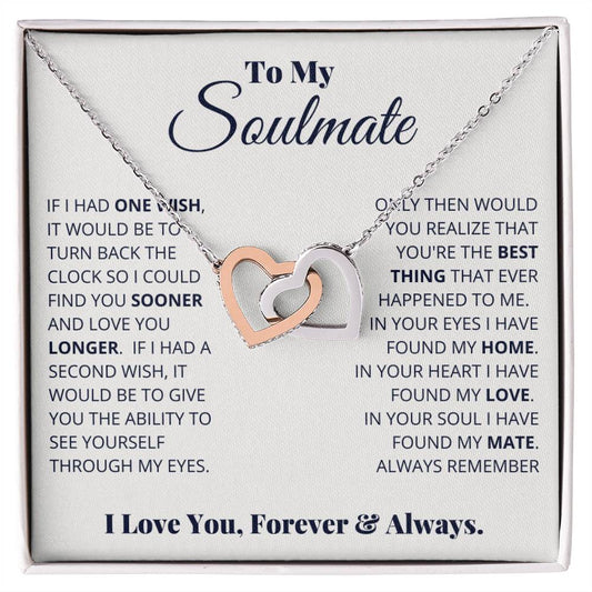 To my Soulmate, I love you forever & always, Interlocking Hearts Necklace, Gift for Wife/ Girlfriend