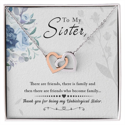To My Sister, Thank You for Being My Unbiological Sister, Interlocking Hearts Necklace
