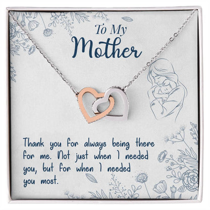 To My Mother, Thank You For Always Being There, Interlocking Hearts Necklace, Gift from Daughter