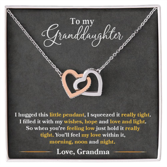 To My Granddaughter, You'll Feel My Love Within This, Interlocking Hearts Necklace, Gift from Grandma