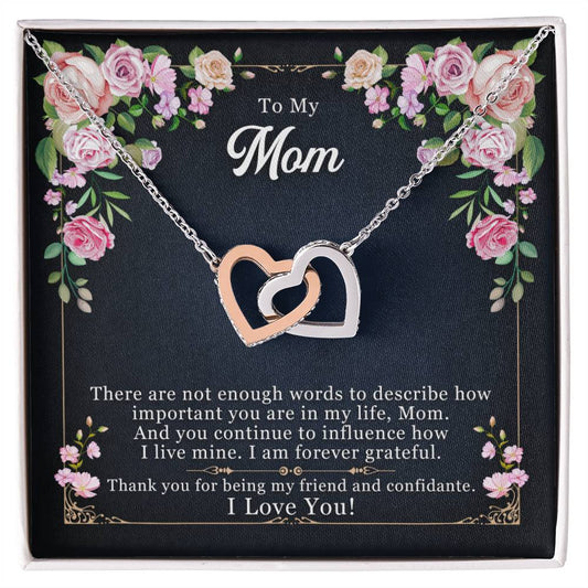 To my Mom, Thank You For Being My Friend, Interlocking Hearts Necklace, Gift from Daughter/Son