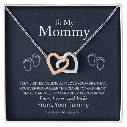 To My Mommy, Love From Your Tummy, Interlocking Hearts Necklace, Pregnancy Gift