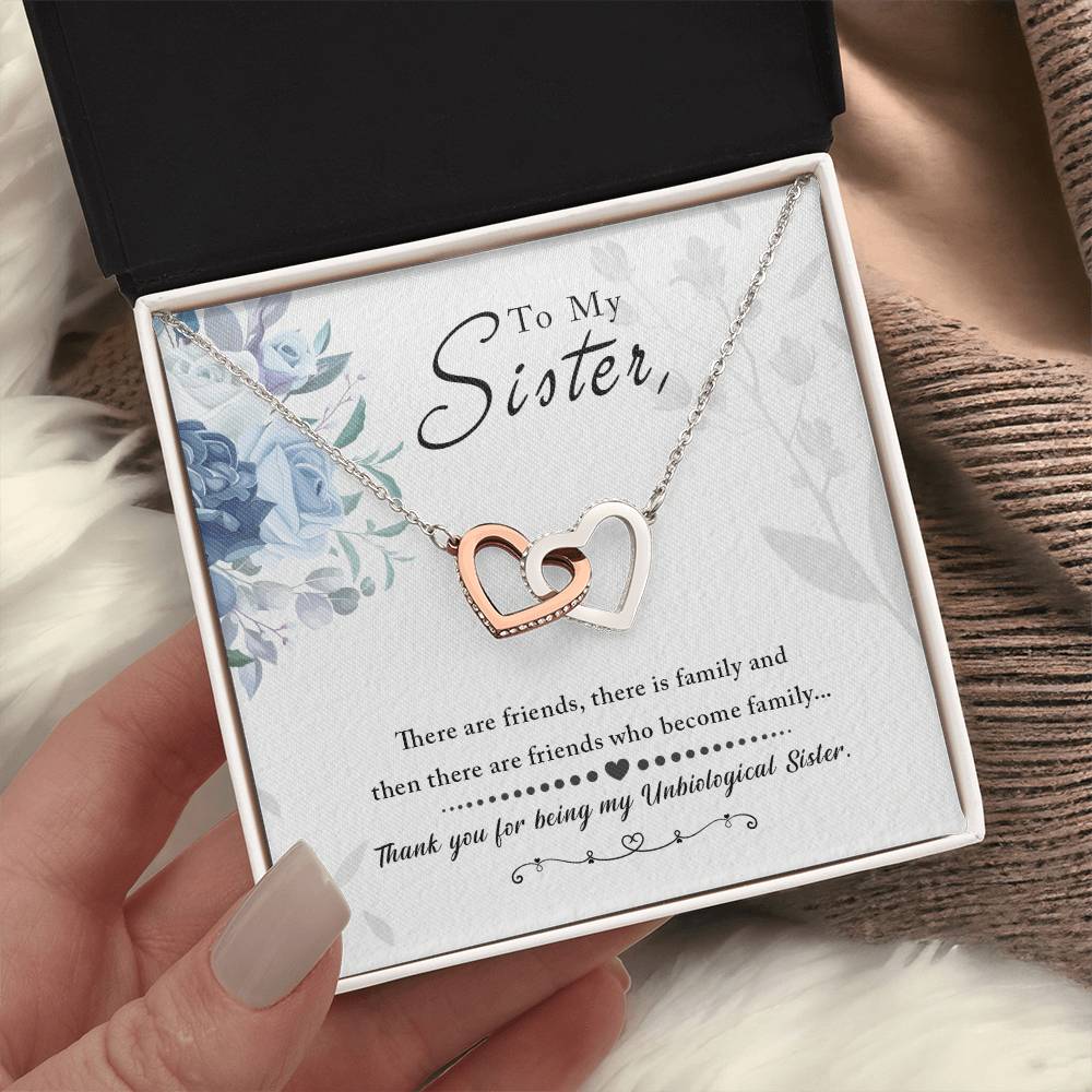 To My Sister, Thank You for Being My Unbiological Sister, Interlocking Hearts Necklace