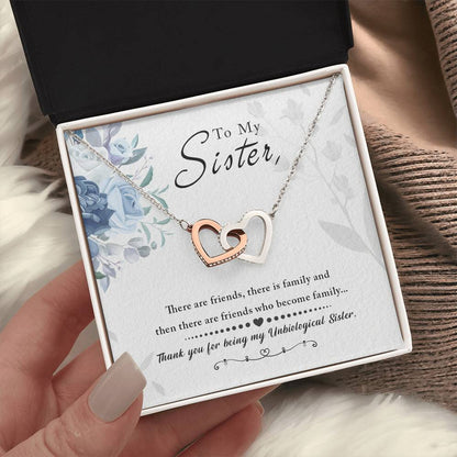 To My Sister, Thank You for Being My Unbiological Sister, Interlocking Hearts Necklace