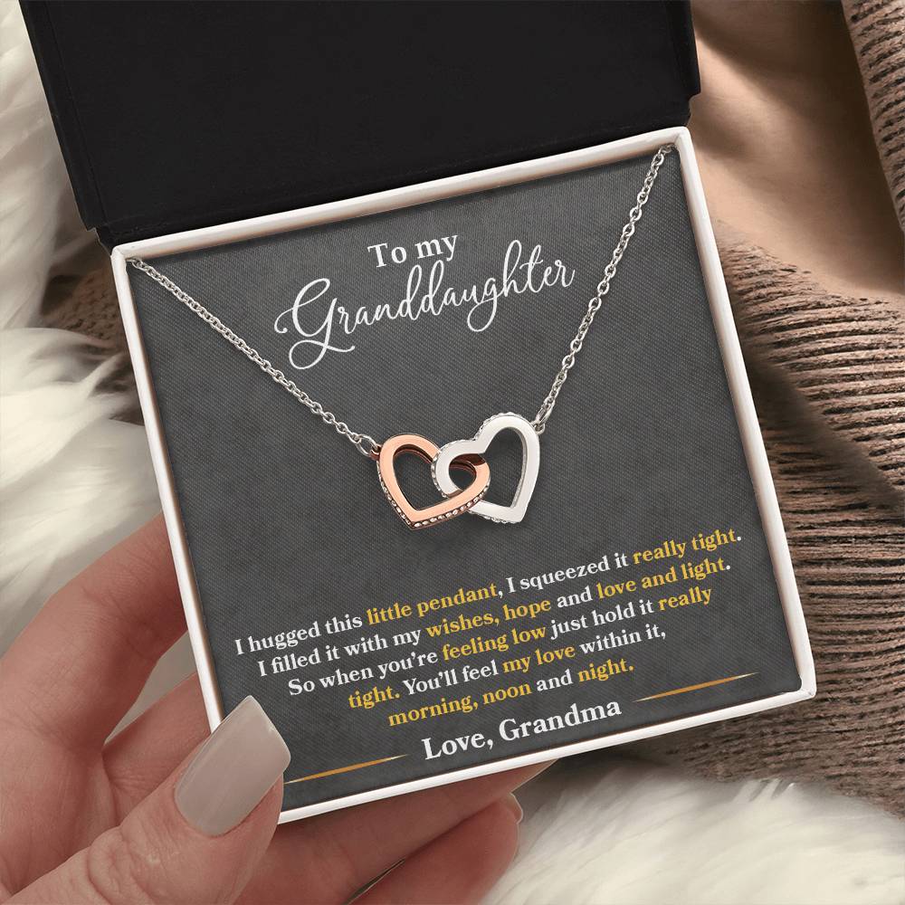 To My Granddaughter, You'll Feel My Love Within This, Interlocking Hearts Necklace, Gift from Grandma