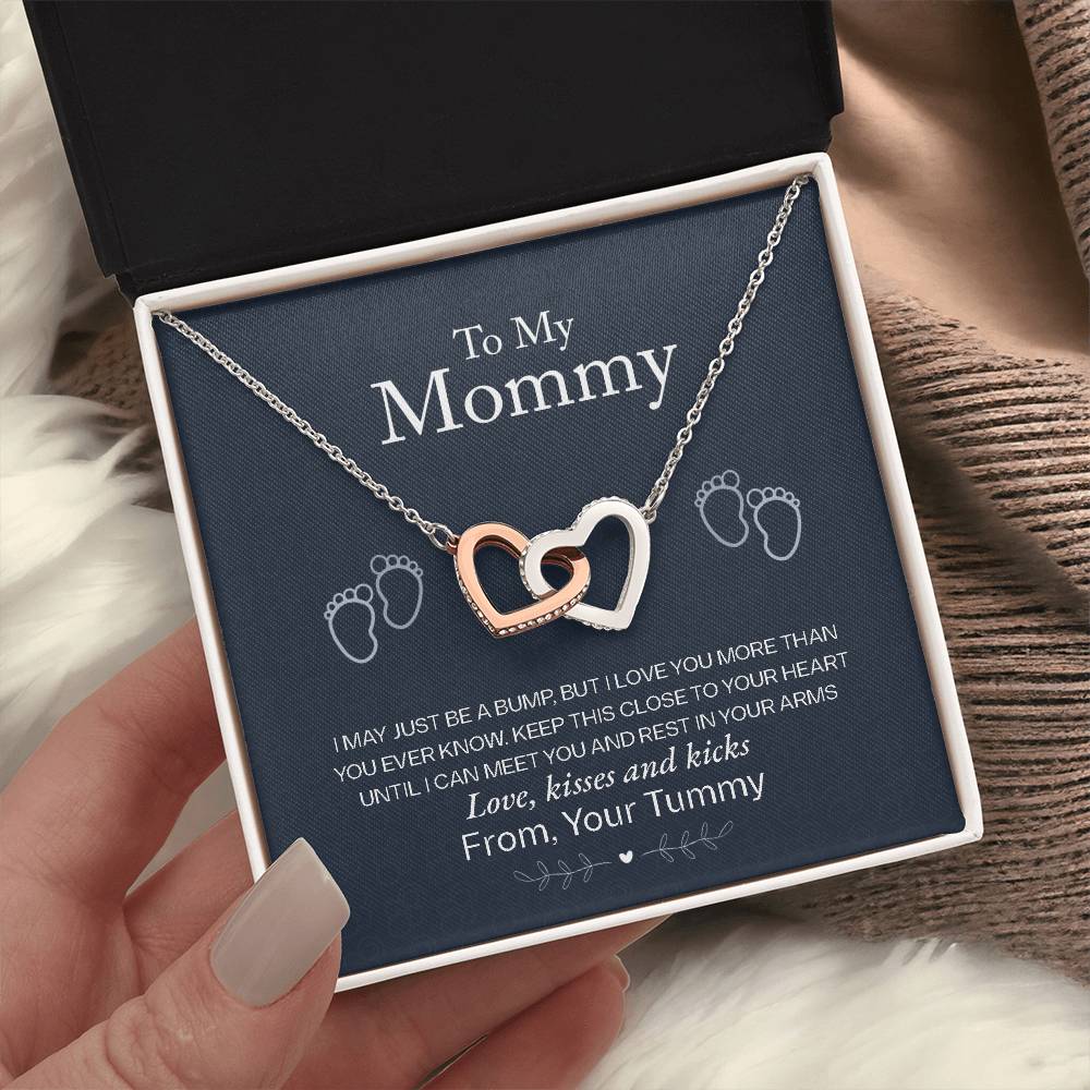 To My Mommy, Love From Your Tummy, Interlocking Hearts Necklace, Pregnancy Gift