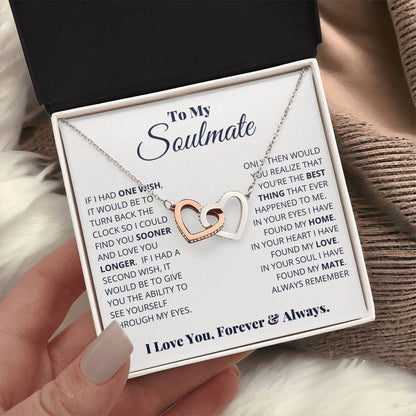 To my Soulmate, I love you forever & always, Interlocking Hearts Necklace, Gift for Wife/ Girlfriend