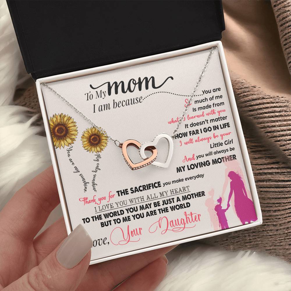 To My Mom, To Me You Are the World, Interlocking Hearts Necklace, Gift from Daughter