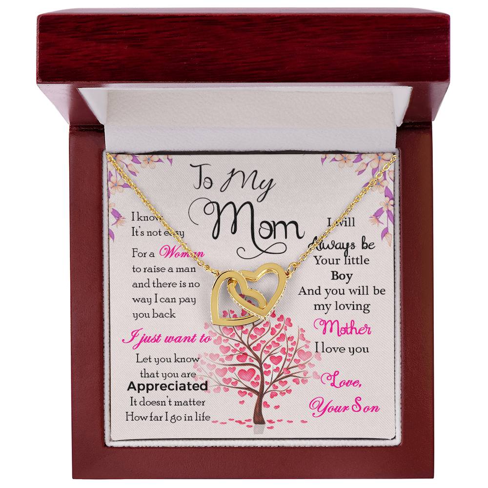 To My Mom, I Will Always Be Your Little Boy, Interlocking Hearts Necklace, Gift from Son