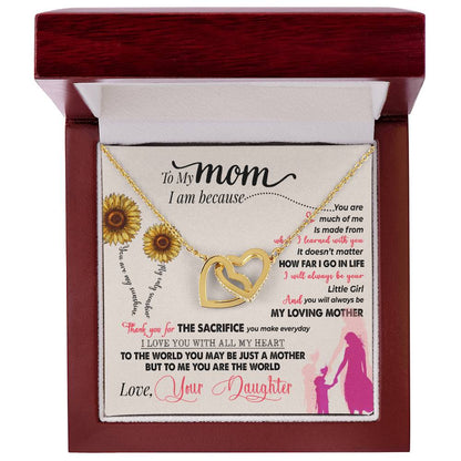 To My Mom, To Me You Are the World, Interlocking Hearts Necklace, Gift from Daughter