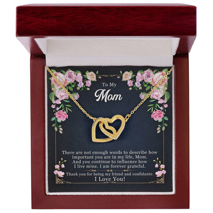 To my Mom, Thank You For Being My Friend, Interlocking Hearts Necklace, Gift from Daughter/Son