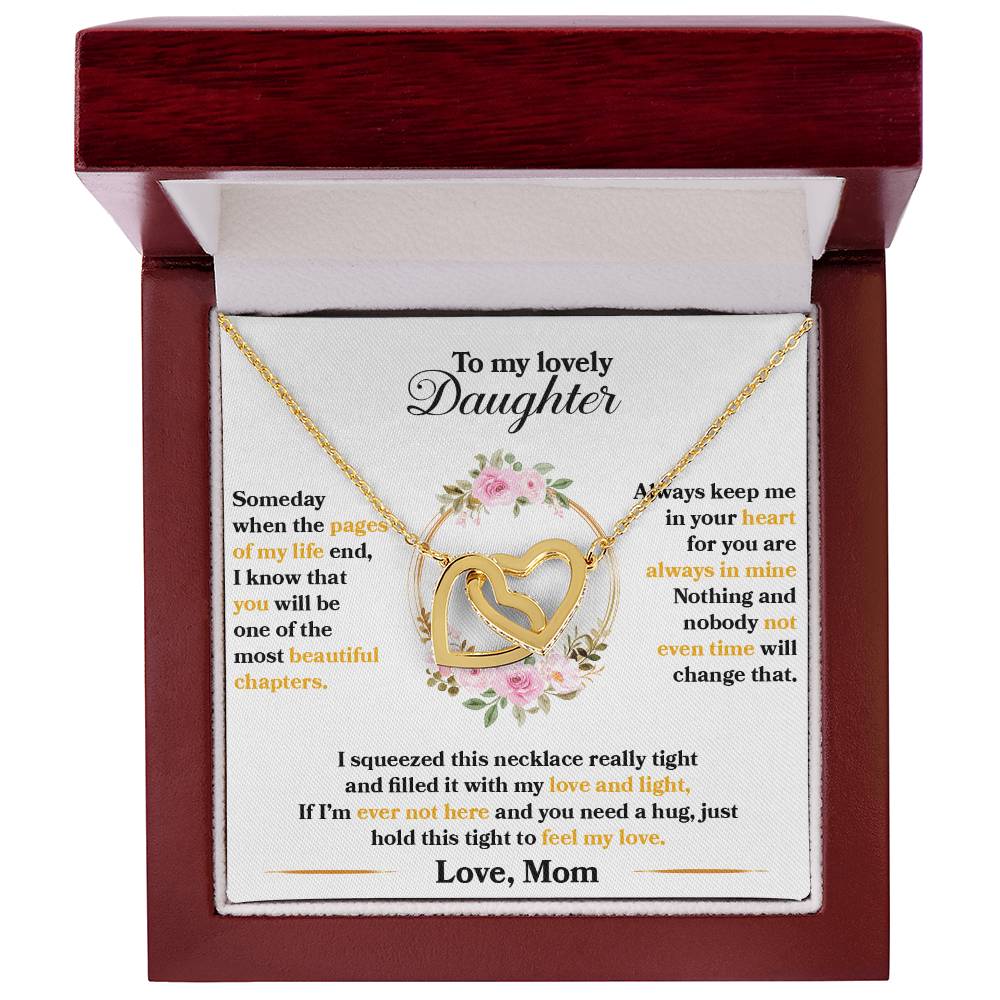 To My Lovely Daughter, Hold This Tight To Feel My Love, Interlocking Hearts Necklace, Gift from Mom