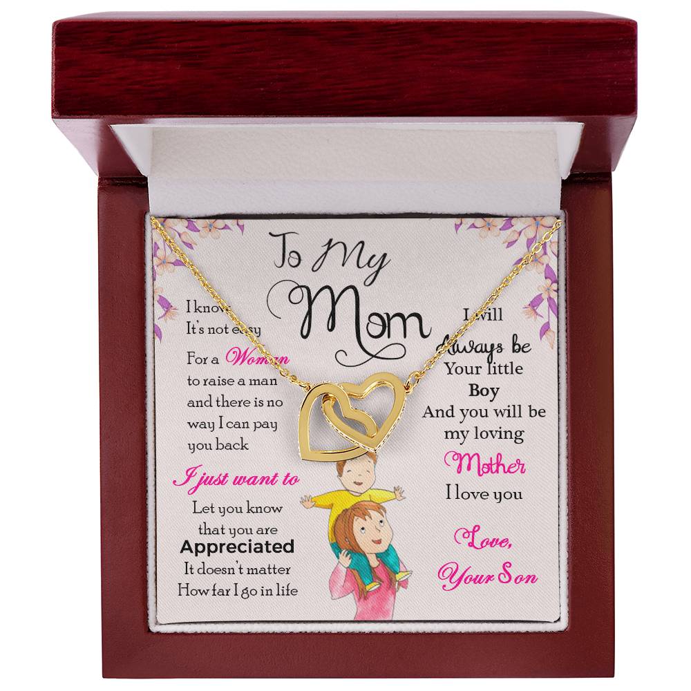 To My Mom, I Will Always Be Your Little Boy, Interlocking Hearts Necklace from Son
