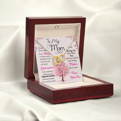 To My Mom, I Will Always Be Your Little Boy, Interlocking Hearts Necklace, Gift from Son
