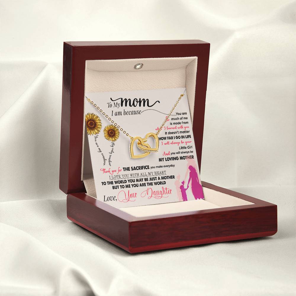 To My Mom, To Me You Are the World, Interlocking Hearts Necklace, Gift from Daughter