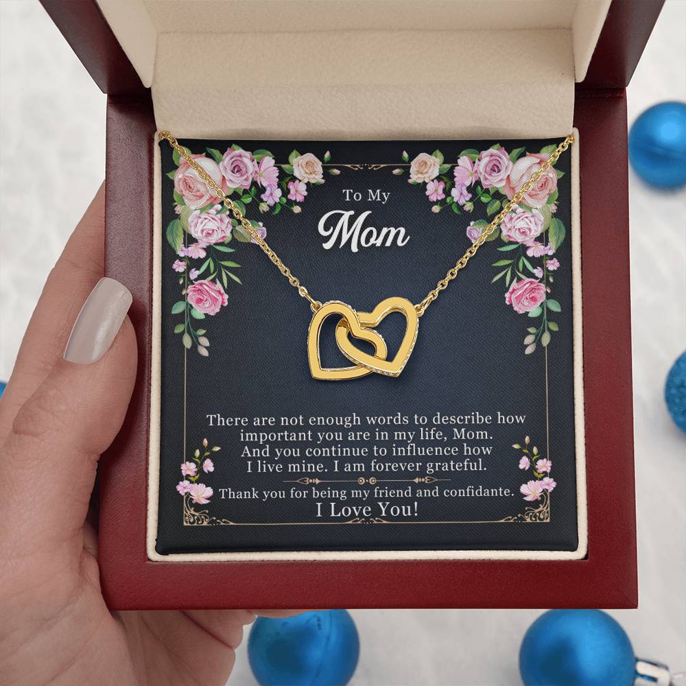 To my Mom, Thank You For Being My Friend, Interlocking Hearts Necklace, Gift from Daughter/Son