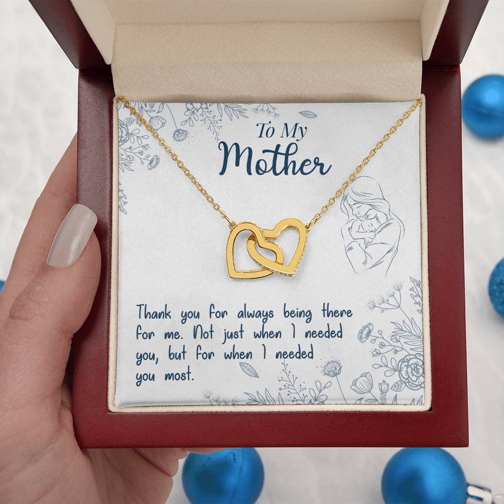 To My Mother, Thank You For Always Being There, Interlocking Hearts Necklace, Gift from Daughter