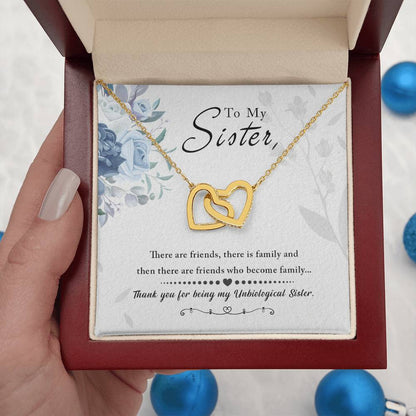 To My Sister, Thank You for Being My Unbiological Sister, Interlocking Hearts Necklace