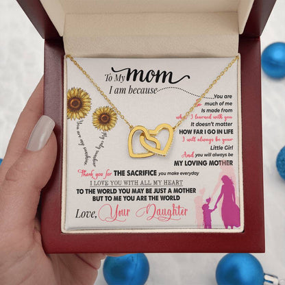 To My Mom, To Me You Are the World, Interlocking Hearts Necklace, Gift from Daughter