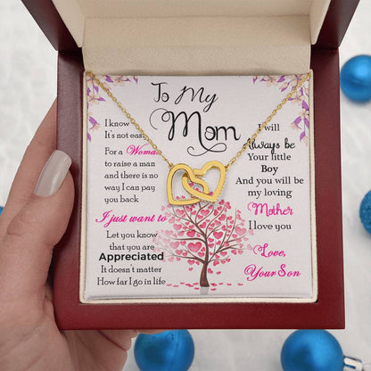 To My Mom, I Will Always Be Your Little Boy, Interlocking Hearts Necklace, Gift from Son