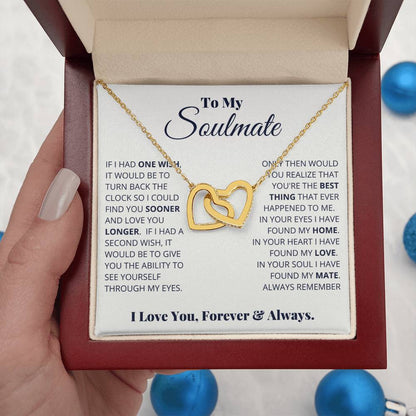 To my Soulmate, I love you forever & always, Interlocking Hearts Necklace, Gift for Wife/ Girlfriend