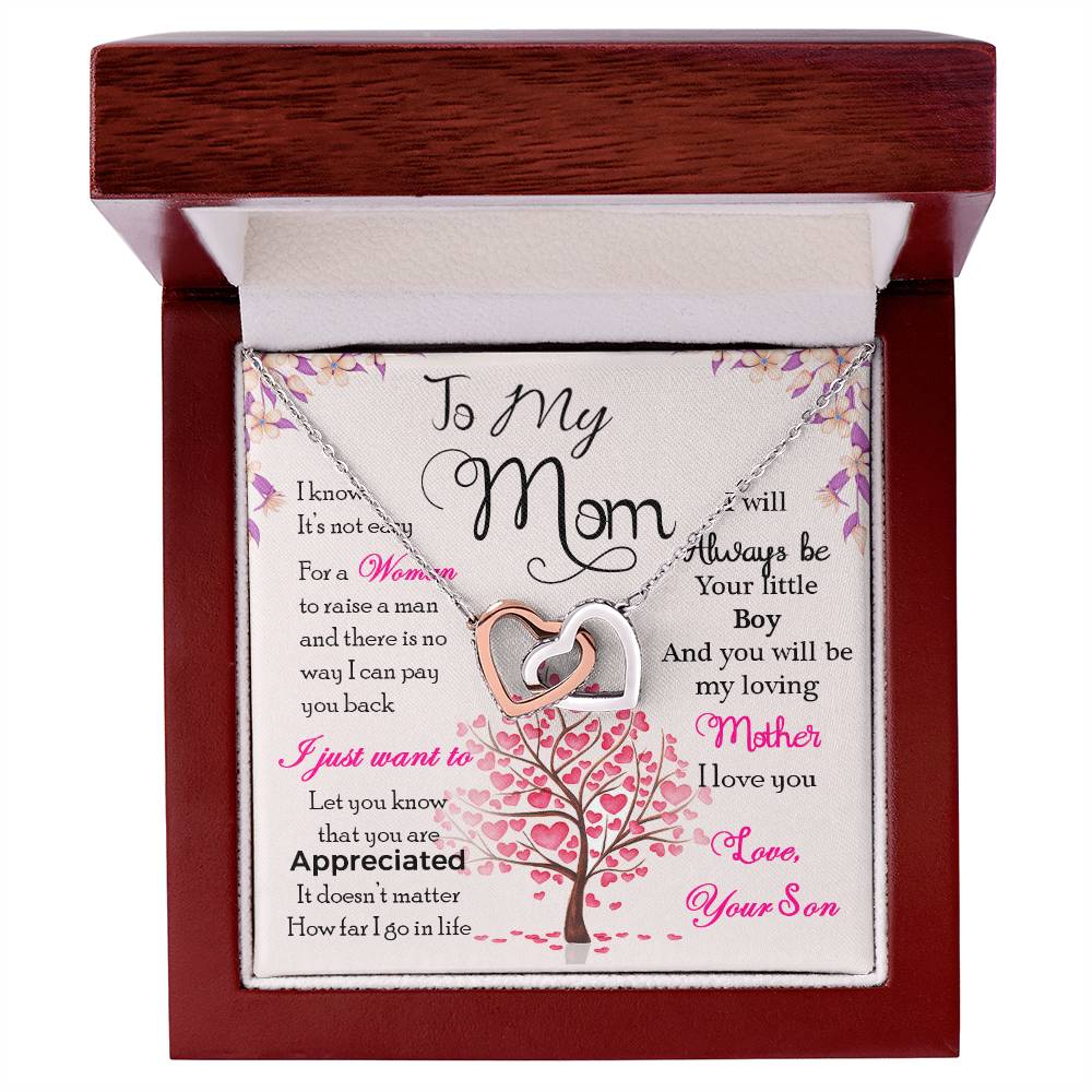 To My Mom, I Will Always Be Your Little Boy, Interlocking Hearts Necklace, Gift from Son