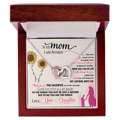 To My Mom, To Me You Are the World, Interlocking Hearts Necklace, Gift from Daughter