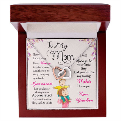 To My Mom, I Will Always Be Your Little Boy, Interlocking Hearts Necklace from Son