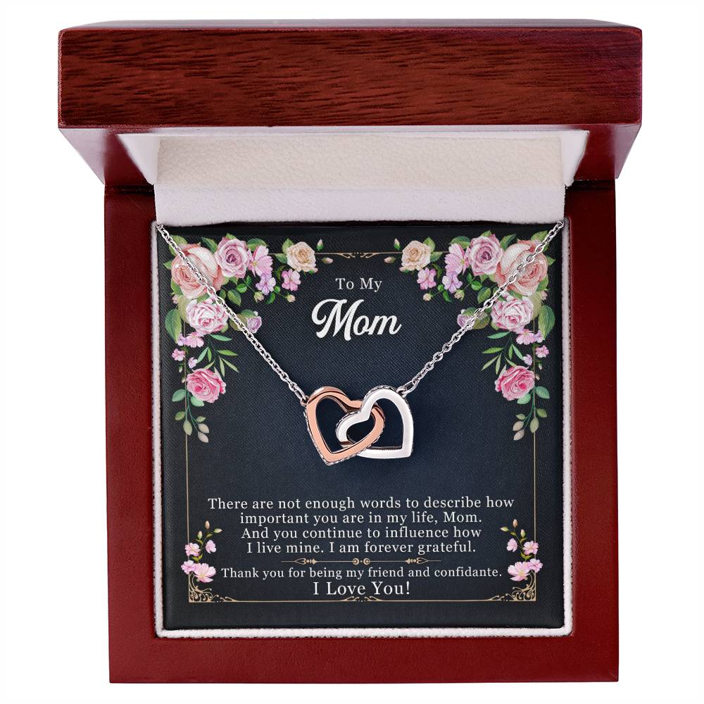 To my Mom, Thank You For Being My Friend, Interlocking Hearts Necklace, Gift from Daughter/Son
