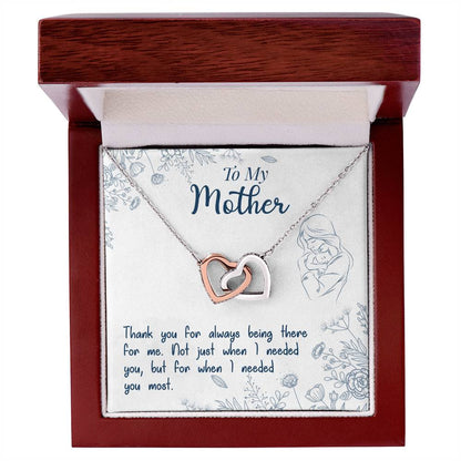 To My Mother, Thank You For Always Being There, Interlocking Hearts Necklace, Gift from Daughter