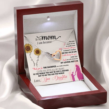 To My Mom, To Me You Are the World, Interlocking Hearts Necklace, Gift from Daughter
