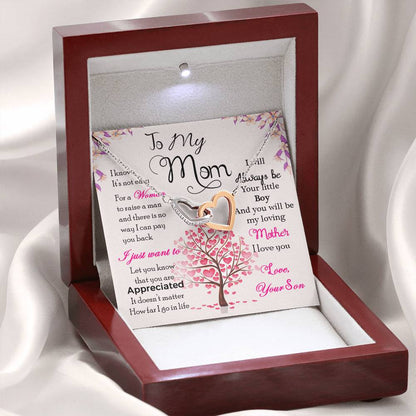 To My Mom, I Will Always Be Your Little Boy, Interlocking Hearts Necklace, Gift from Son