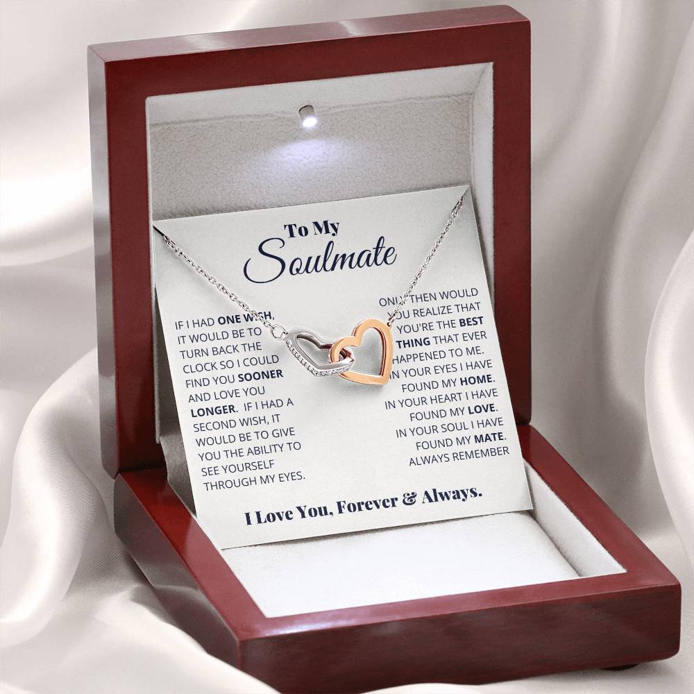 To my Soulmate, I love you forever & always, Interlocking Hearts Necklace, Gift for Wife/ Girlfriend